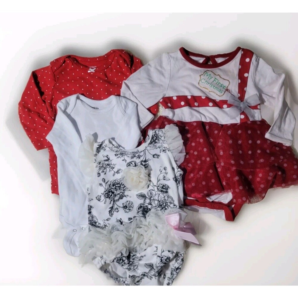 Baby Girls 1st Christmas Dress Bundle Size NB-9M Red Tulle Dress  +++  4 Total